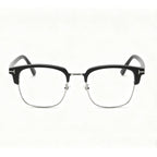 SnapOptic™ 5-in-1 magnetic glasses front view in classic black rectangle frame.