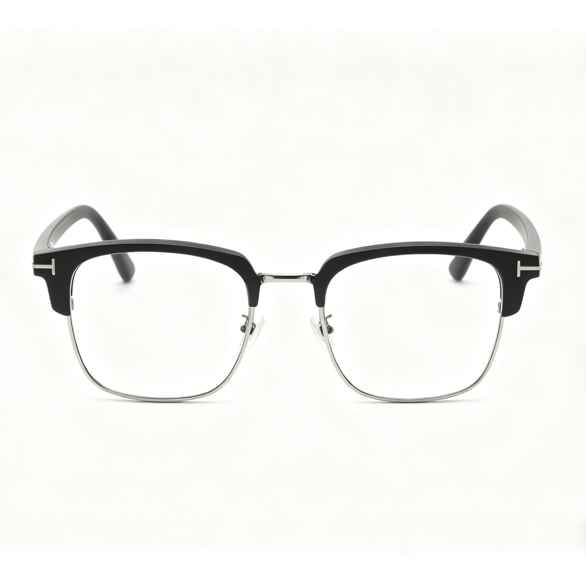 SnapOptic™ 5-in-1 magnetic glasses front view in classic black rectangle frame.