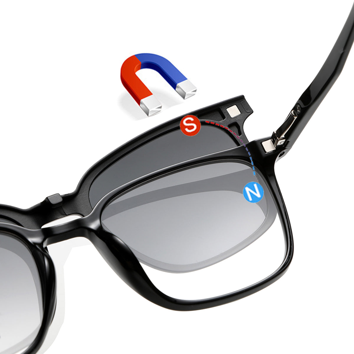 Close-up of the effortless magnetic snap-on lens technology on the 6201 TR90 frame.