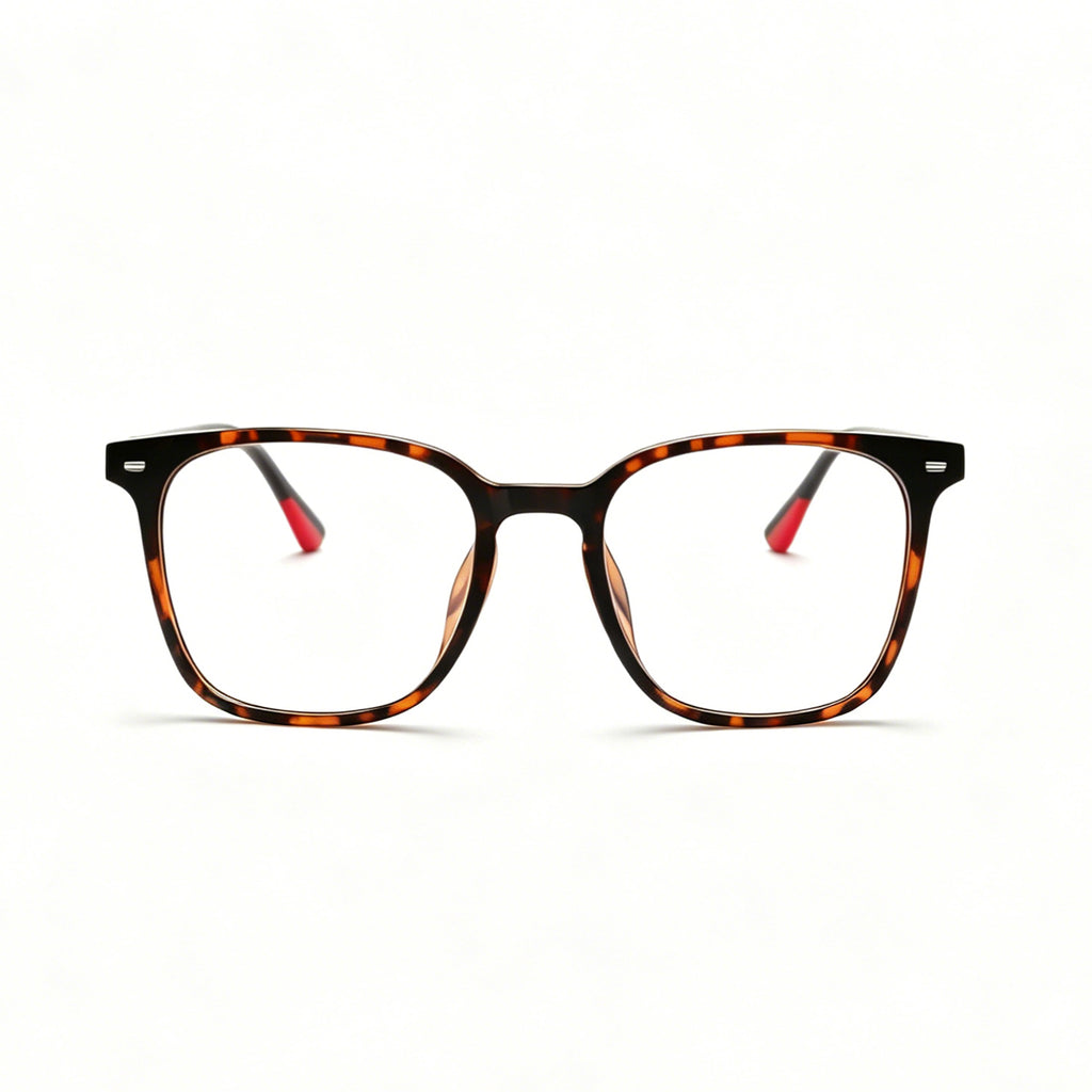 Front view of the SnapOptic™ 6201 classic square glasses in ortoise shell TR90.