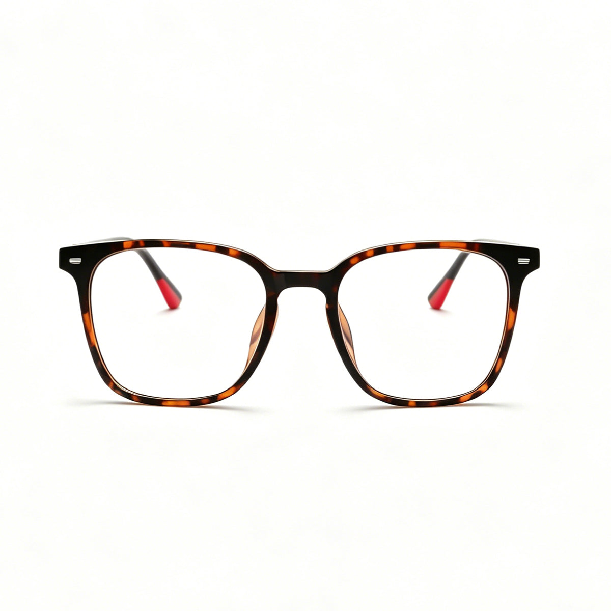 Front view of the SnapOptic™ 6201 classic square glasses in ortoise shell TR90.