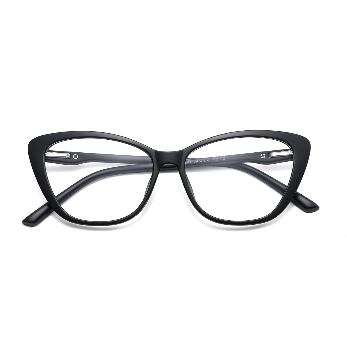 Black cat-eye glasses on a white background