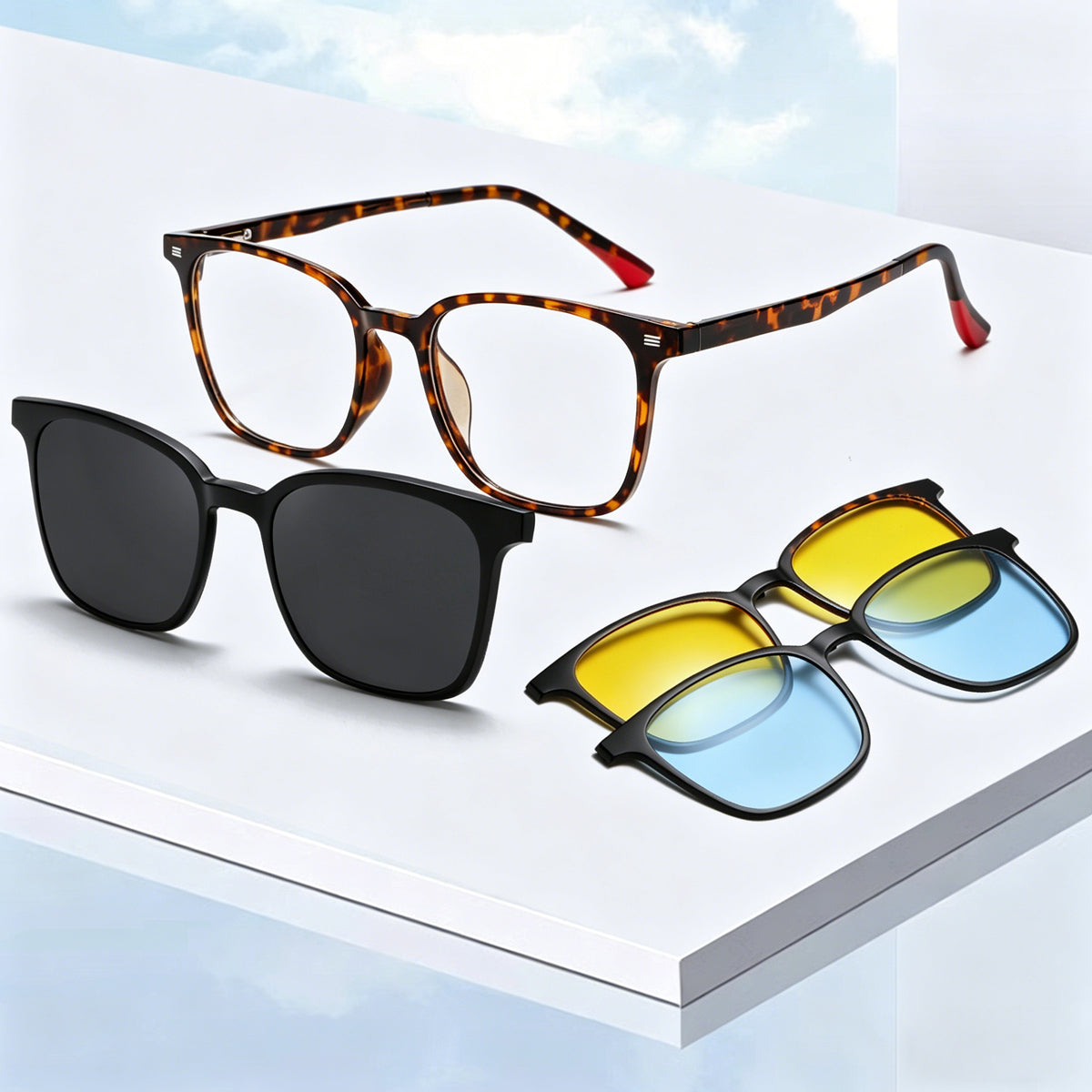 SnapOptic The Prime tortoise 3-in-1 magnetic glasses set with polarized and night vision lenses.